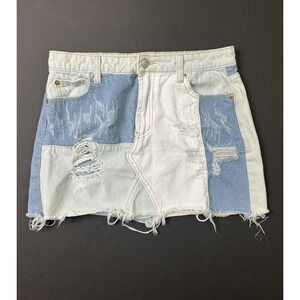 Signature 8 Skirt Women's Medium Denim Blue Distressed Frayed Mini Jean Grunge